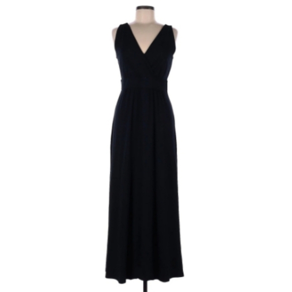 Garnet Hill Dress Black Maxi V Neck, sz 8 - Picture 1 of 7
